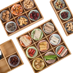 Wooden Tea Cooking Tray Utensils Four  Grids Hot Pot Restaurant Sauce Dish Ceramic Material  Style Fruit Tray