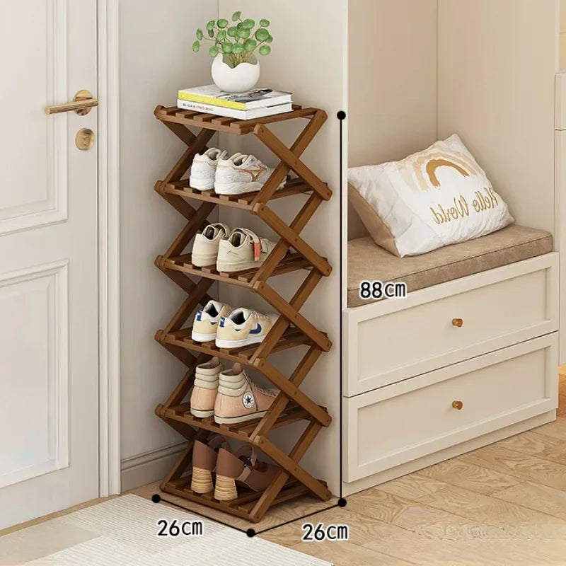 Multi Layer 5/6/7/8/9 Layer Simple Breathable Shoe Shelf Multifunctional Foldable Shoes Shelf Cabinet Simple Bamboo  Saves Space