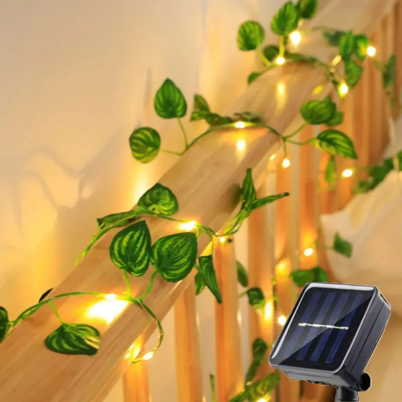 2/5/10M Solar Artificial Leaf Light String Outdoor Garden Light Wedding Party Decoration LED Fairy Lights Garland Decoration