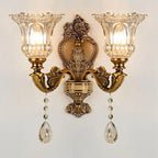 2025 New European Style Retro Crystal Glass Wall Lamp Dual Head Living Room Bedroom Bedside Lamp Corridor Corridor Wall Lamp