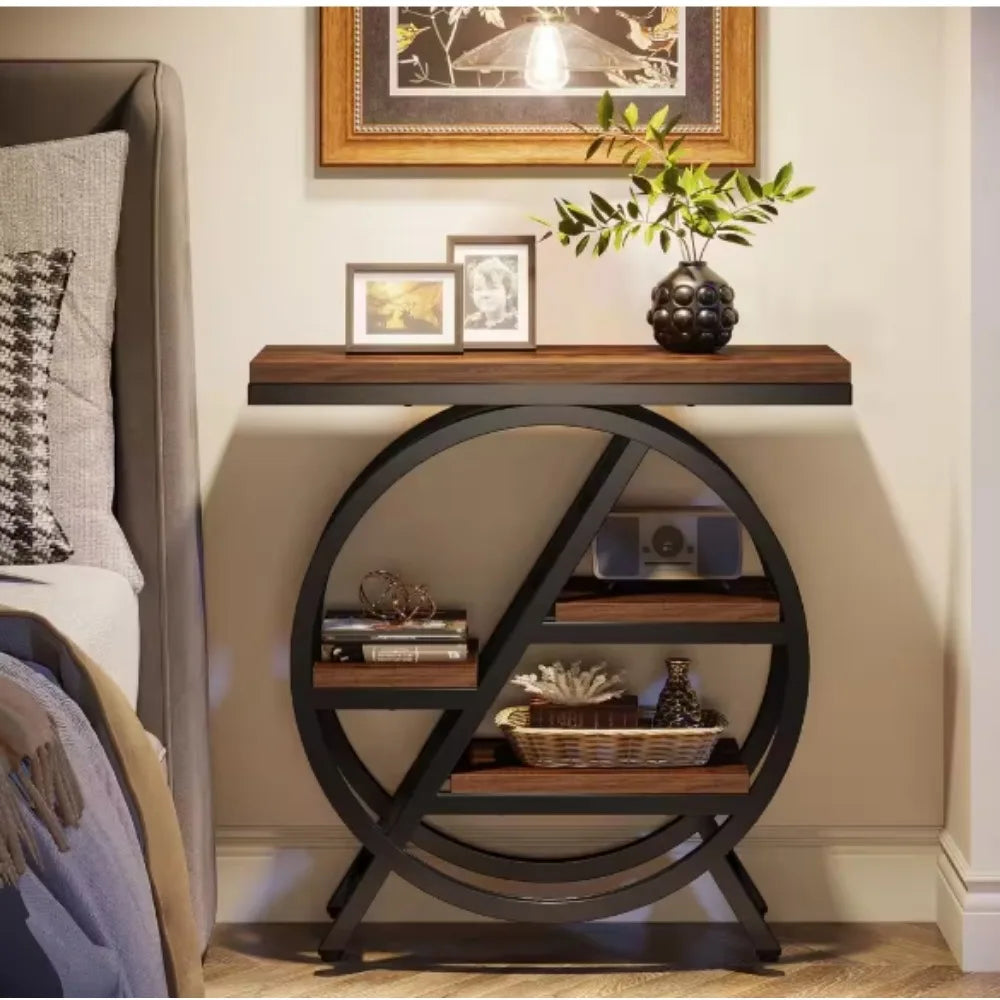 Rectangle MDF End Table with Storage, 3-Tier Narrow Side Table for Living Room, Nightstand Bedroom