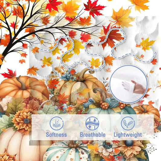 3-Piece Colorful Pumpkin Oil Painting Quilt Set King Size - Fall Leaves Bedding with 2 Pillowcases for kids & Adults, Perfect