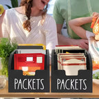 Kitchen spice bag storage box, wooden spice rack with 4 compartments, kitchen counter and pantry food bag organizer