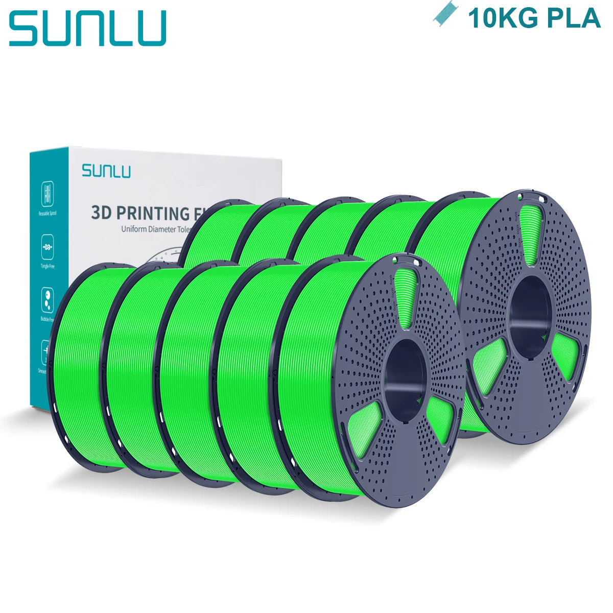 SUNLU PLA 3D Printer Filament 1.75mm - 10 Rolls x 1KG | Neatly Wound