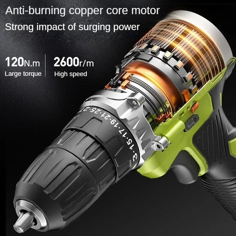 16.8V Cordless electric drill 650W high-power electric drill lithium battery 120N.m torque electric screwdriver electric tool