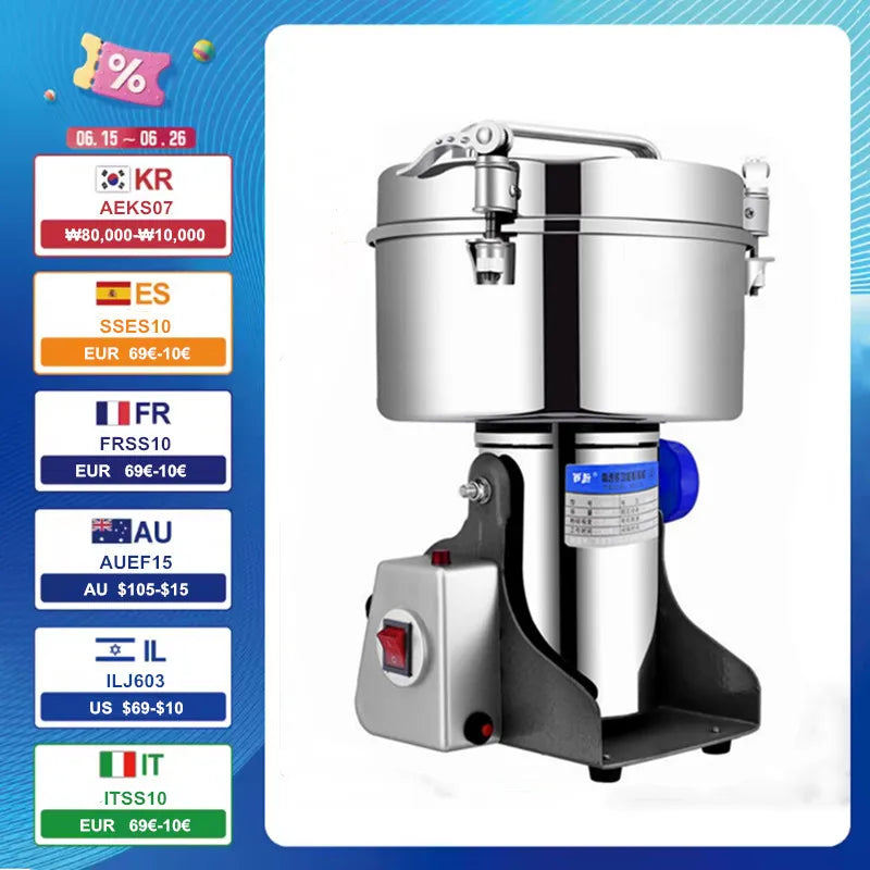 4500G 4500W Coffee Grinder 430 Stainless Steel Commercial Medicine Flour Powder Crusher Powder Crusher High Speed Intelligent