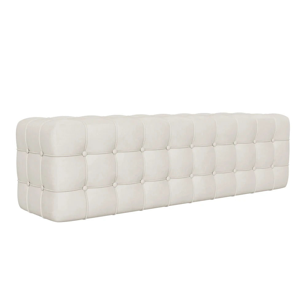All Covered Velvet Upholstered Ottoman, Rectangular Footstool Bedroom Footstool No Assembly Required Elegant and Luxurious White