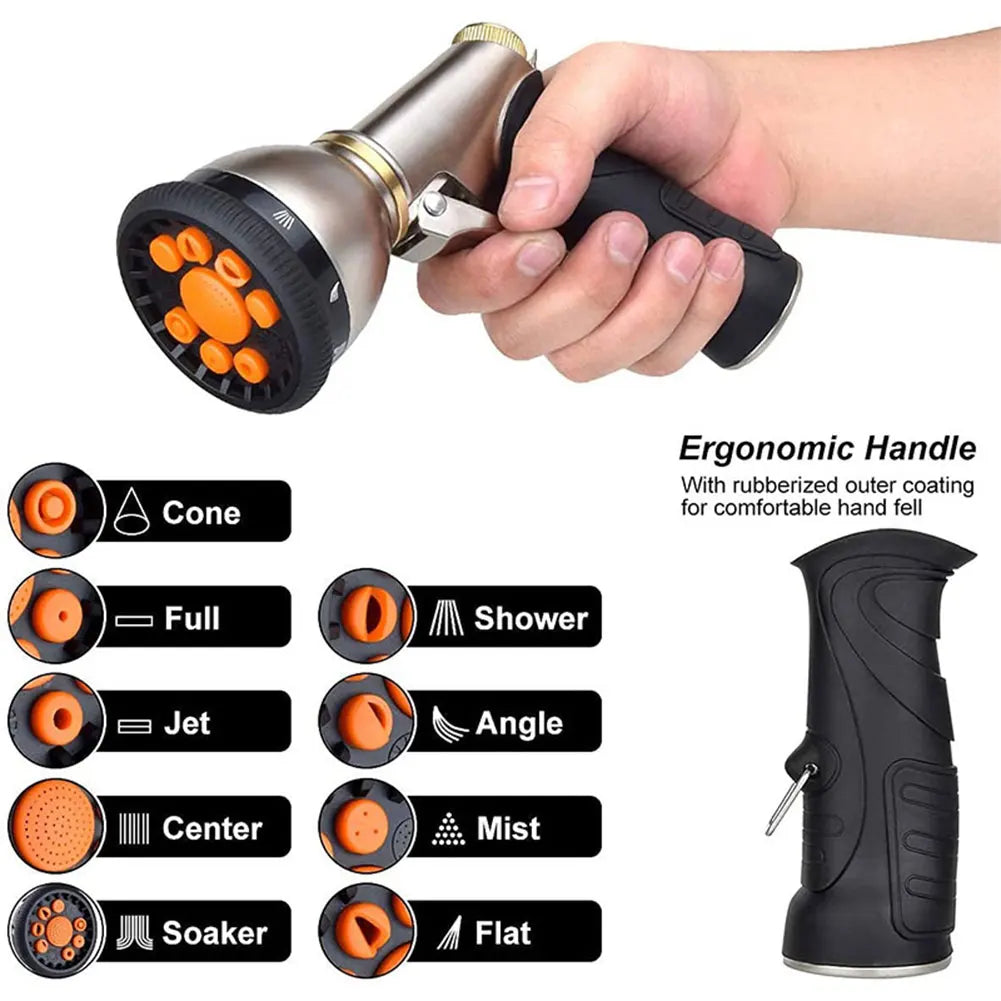 Hose Spray Nozzle 9 Adjustable Modes High Pressure Water Sprayer Slip Resistant Lawn Water Gun for Cleaning Watering Lawn Garden