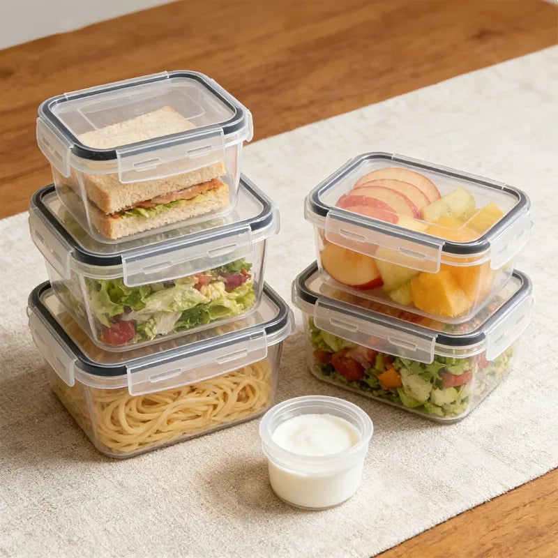 8Pcs Set Includes 4 Clear Containers and 4 Snap Lids Airtight Food Storage Box Kitchen Fridge Organizer for Baking Camping