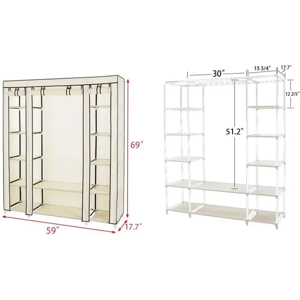 Portable Closet, Wardrobe Closets Organizer with Cover, Portable Closet with Zipper, Cloth Wardrobe