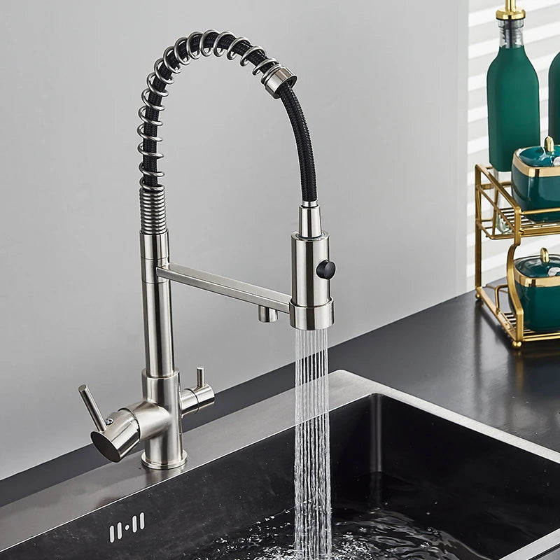 Chrome Filtered Kitchen Faucet Pure Water Kitchen Faucet Dual Handle Hot&Cold Drinking Water Purified Kitchen Mixer Taps