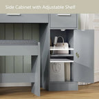 Large Vanity with Mirror and Light,Gray Dressing Table Set with 3 Drawers, 2 Cabinets and 10 LED Bulbs Dresser with Stool for W