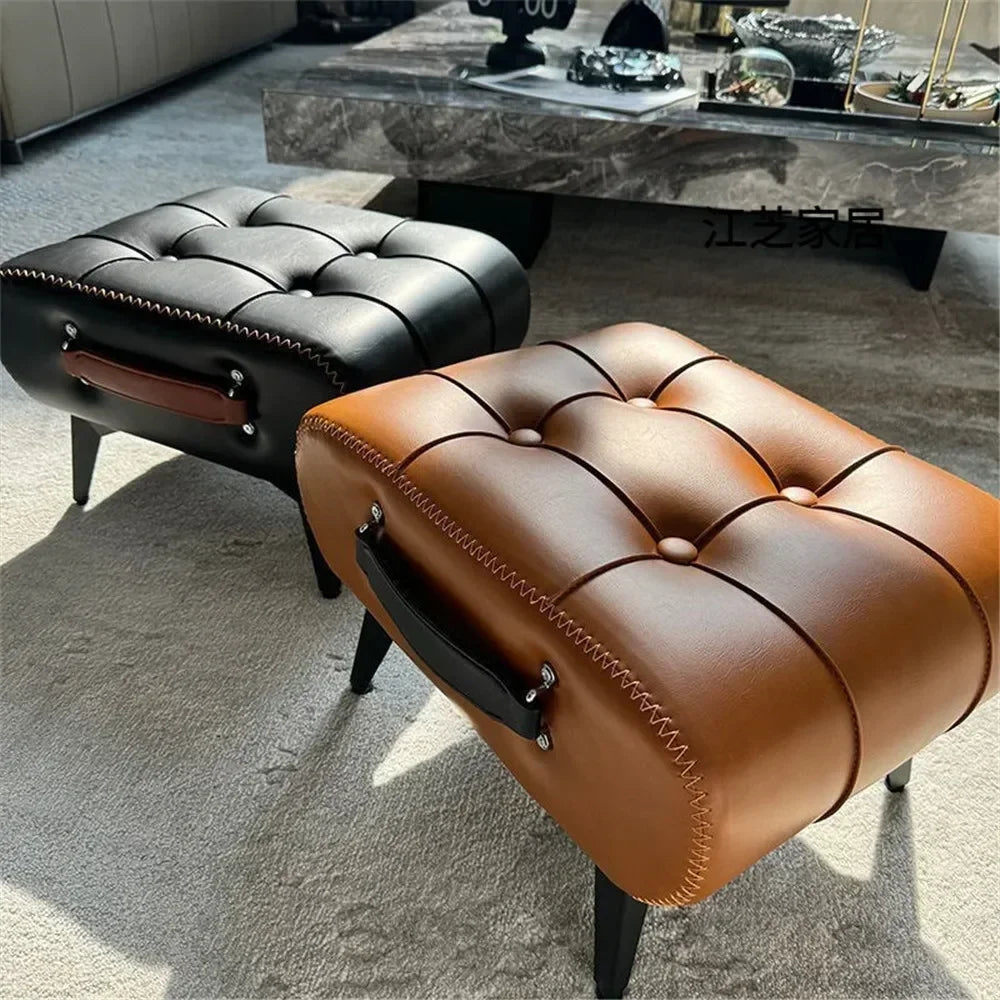 Small Foot Stool Ottoman PU Leather Rectangle Ottoman Footrest Bedside Step Stool with Wood Legs for Desk Living Room Bedroom