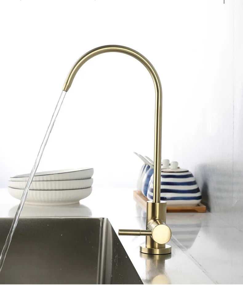 Direct Drinking Faucet Prified Kitchen Faucet Rotating Lead Free 304 Stainless Steel Sink Faucet Decked Brush Gold G 1/4'