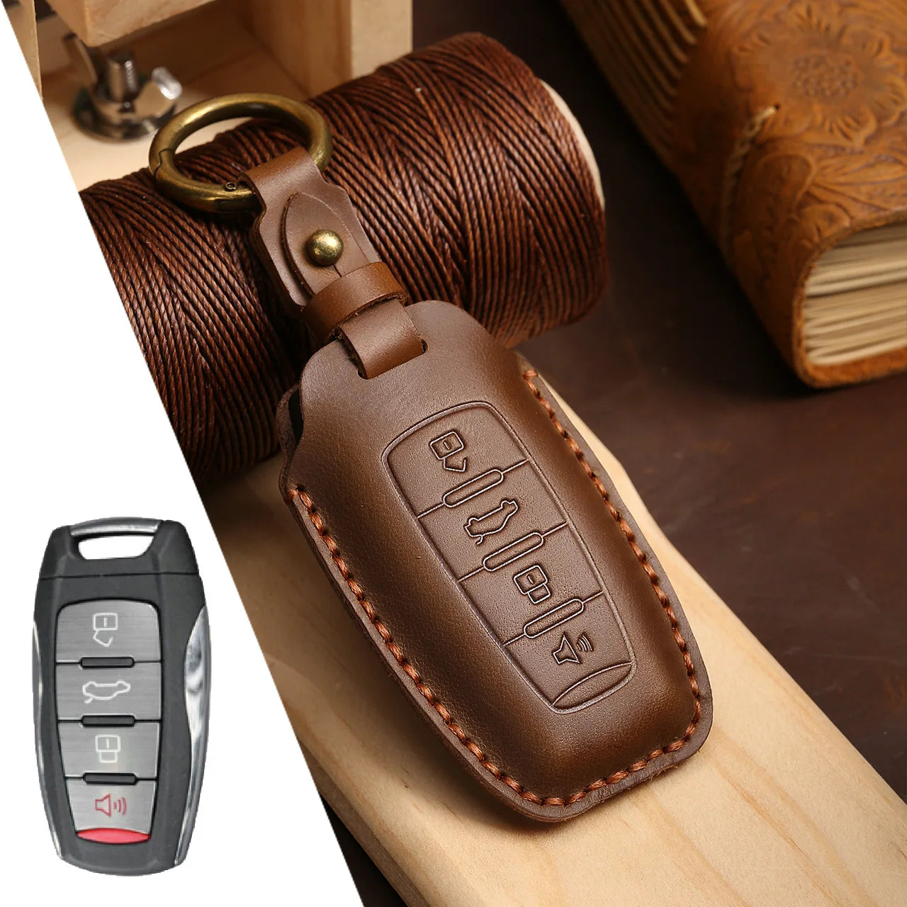 Car Key Case Cover Leather 4 Button Fob for Haval Jolion H6 H7 H4 H9 F5 F7 H2S Big Dog Great Wall Euler White Cat Keyring Holder