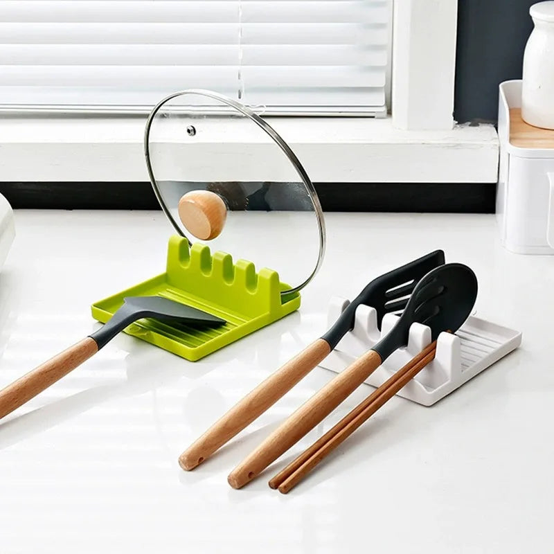 Multifunctional Kitchen Worktop Organiser: Spatula and Lid Holder, Ladle Rest and Chopstick Holder, Cabinet Shelf – 1-Piece Set
