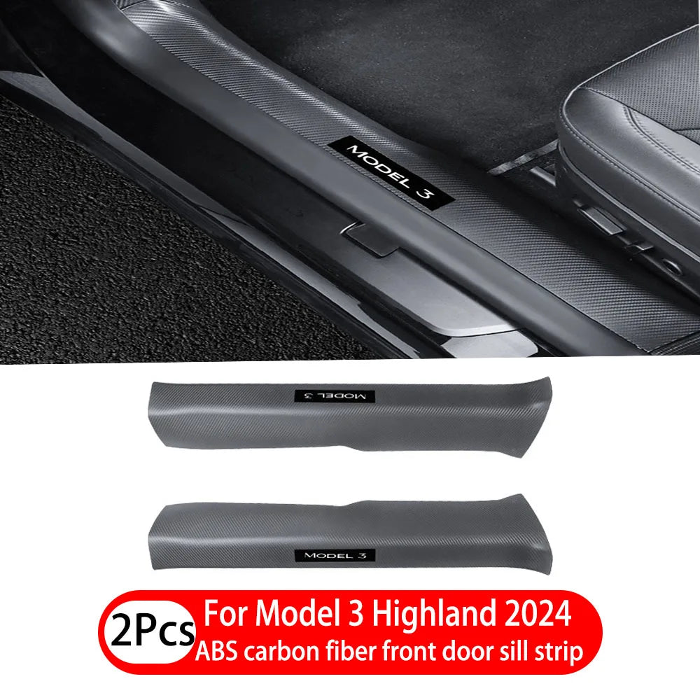 1- 8 Pcs For Tesla Model 3 Highland 2024 ABS Front Rear Door Sill Protector Threshold Strip Anti-kick Guard Panel Waterproof Pad