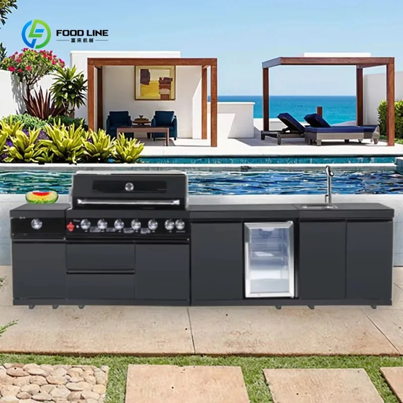 Customized Outdoor Kitchen Garden Outdoor Furniture Set Stainless Steel Outdoor Kitchen Bbq Island with Built-in Gtill & Sink