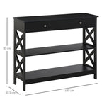 HOMCOM Console Table Side Desk Shelves Drawers Open Top X Support Hallway Black