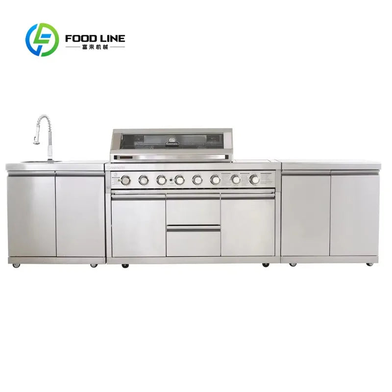 Customized Outdoor Kitchen Cabinet with Gas & Charcoal BBQ Grills 304 Stainless Steel Outdoor Kitchen Island Premium Modular