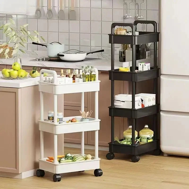 5-Layer Mobile Trolley Kitchen Storage Shelf, Floor Standing Multi-Tier Rack for Books Snacks Fruits Vegetables Organizer