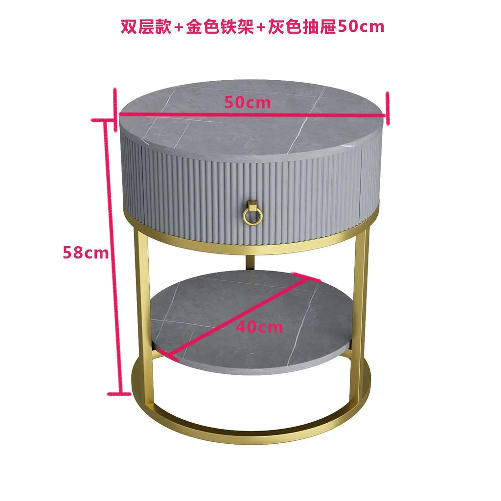 Modern Minimalist Round Slate Drawer Table: High-End Appeal, Perfect as Side Table or Bedside Cabinet