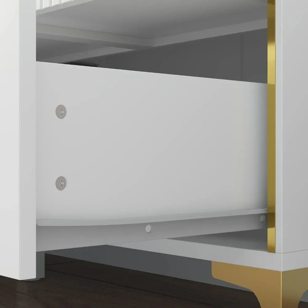 6 Drawer Double Dresser with Modern Faces, Wood Dresser Chest with Decor Drawers and Golden Handles, Storage Chest of Drawers