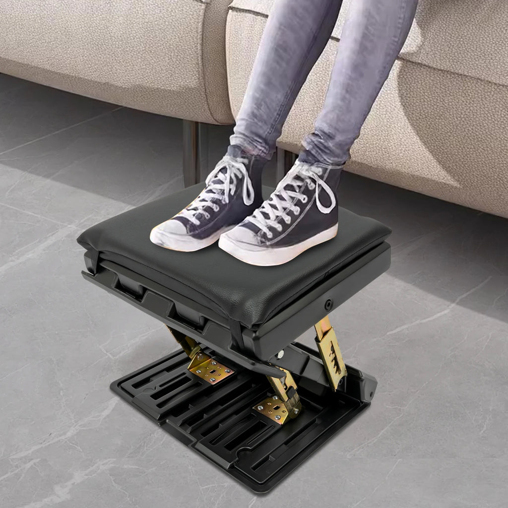Bymaocar Black Ergonomic Foldable Footstool,Portable Footrest W/ Angle Adjustment Function,176.3lbs Load Bearing Forcars,trains