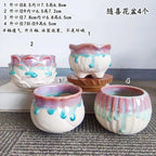 4/6pcs Creative Succulent Planters Succulent Pot Ice Cracked Flow Glaze Peach Egg Ceramic Green Plant Pot Planter Flower Pot
