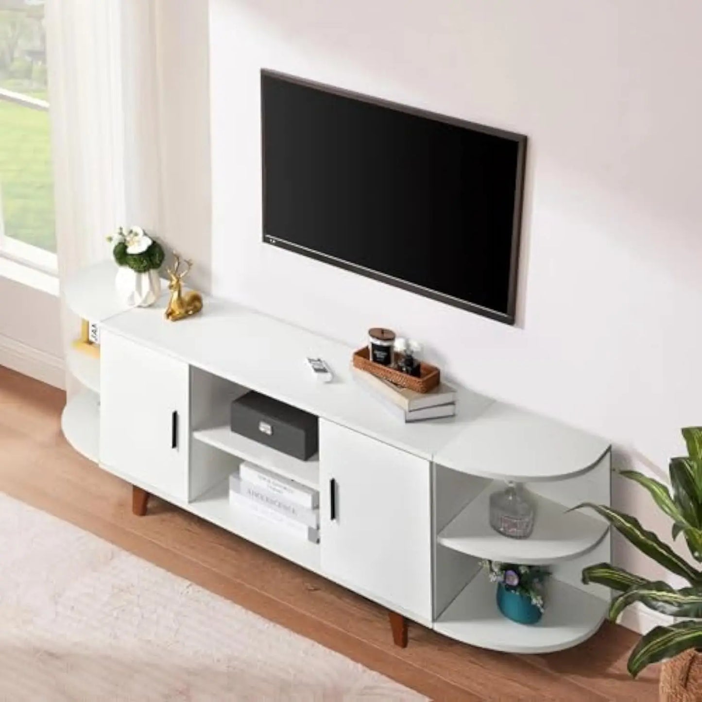 White Tv Stand for 70 75 英寸 Tv Modern, 63 英寸 Media Console, Entertainment Center with Storage Cabinets for Living Room, Bedroom
