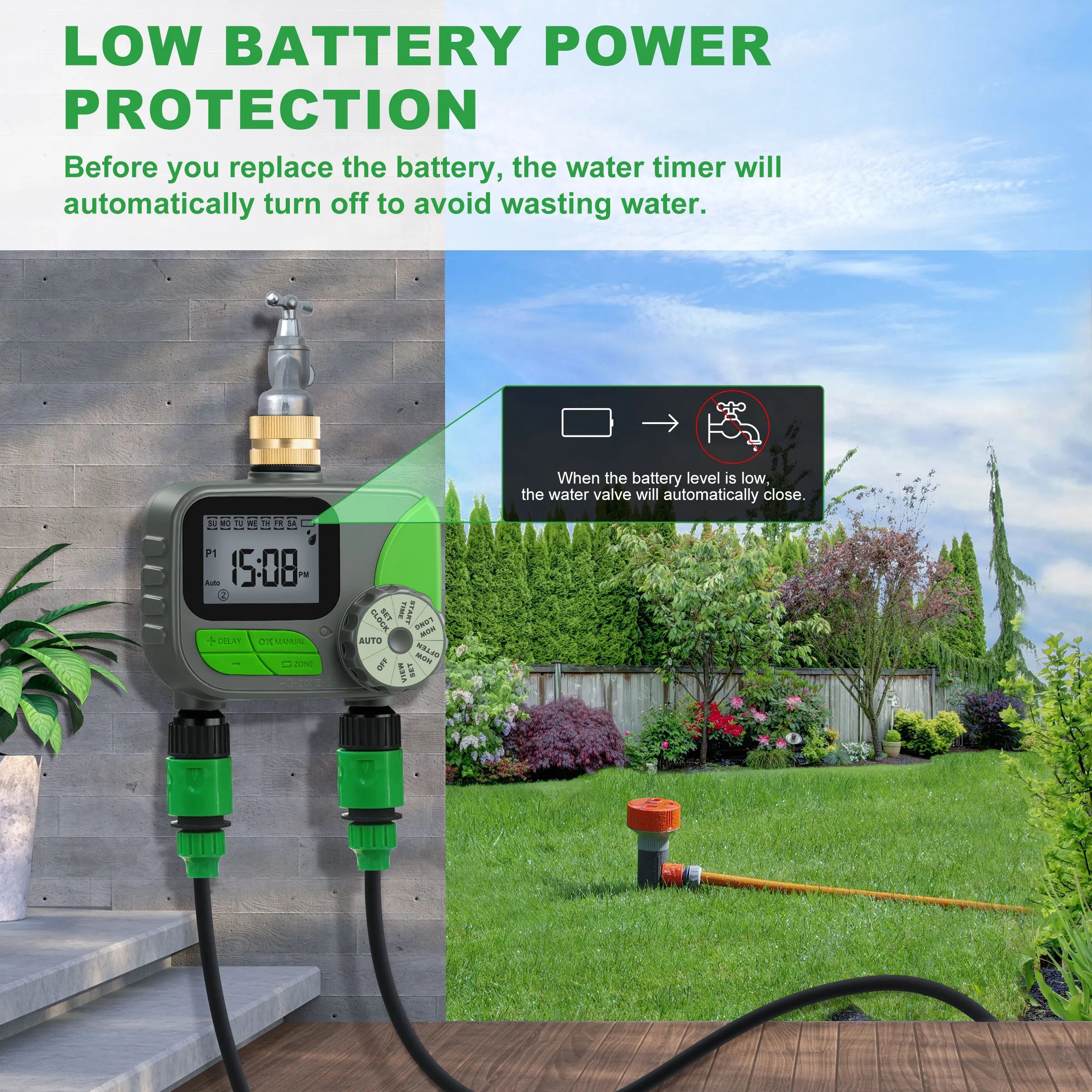 GIRIER Water Timer Programmable Sprinkler Timer with 2 Outlets Brass Inlet Automatic Irrigation Controller for Garden/Yard/Lawn