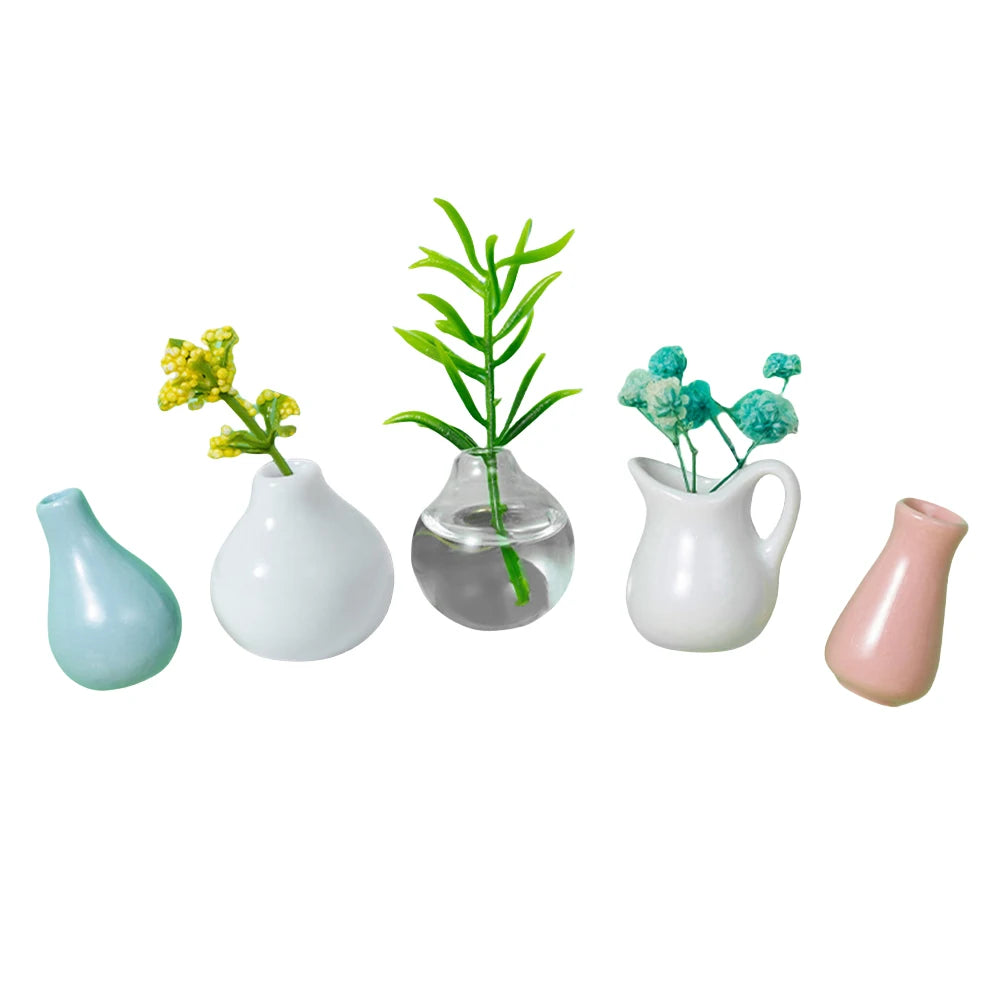 3-14pcs Set Mini Ceramics Vase Fridge Magnets Label Mini Bonsai Magnet Button Potted Simulation Flower Vase Refrigerator Message