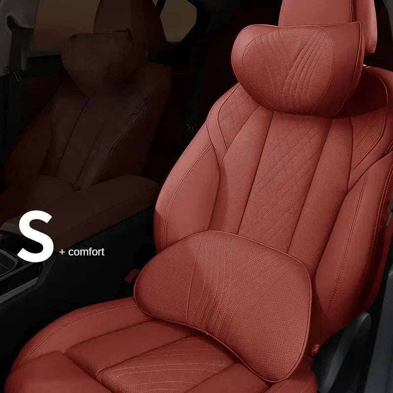 Car Seat High-end Leather Pillow Neck Driving Seat Headrest Back Cushion Luxury Universal Auto Lumbar Support Waist Head Qulit