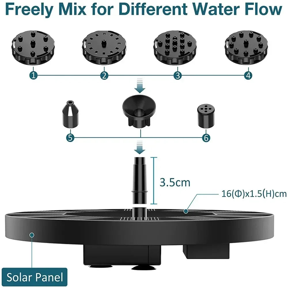 13/16/18cm Floating Solar Panel Solar Fountain Pump Bird Baths Garden Outdoor Water Pool Pond Decor（Only fountain without basin）