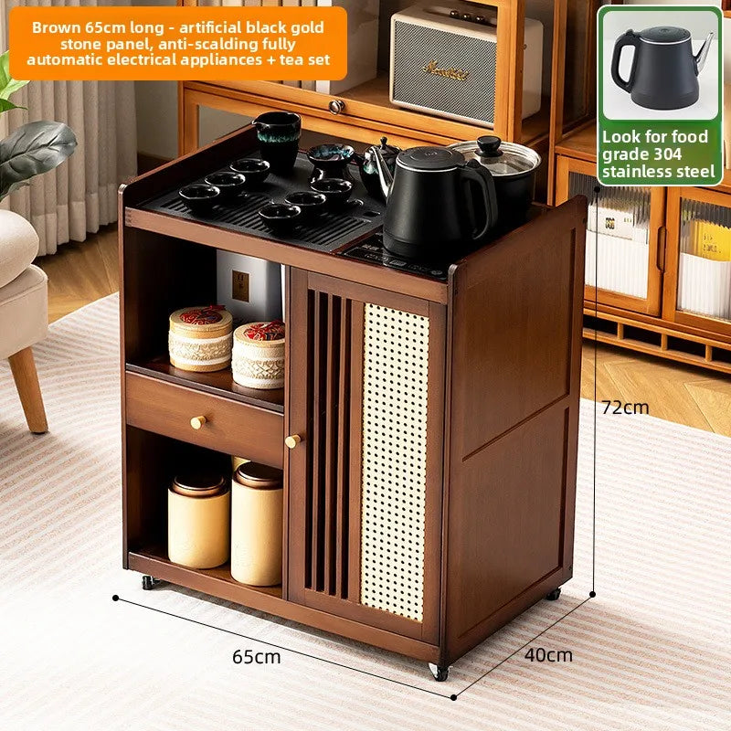 Mobile tea table Small tea table Kettle integrated tea cabinet Solid wood coffee table Tea cart Brewing tea table