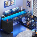 L Shaped Desk with 4 Drawers and Storage Shelves, L Shaped Gaming Desk