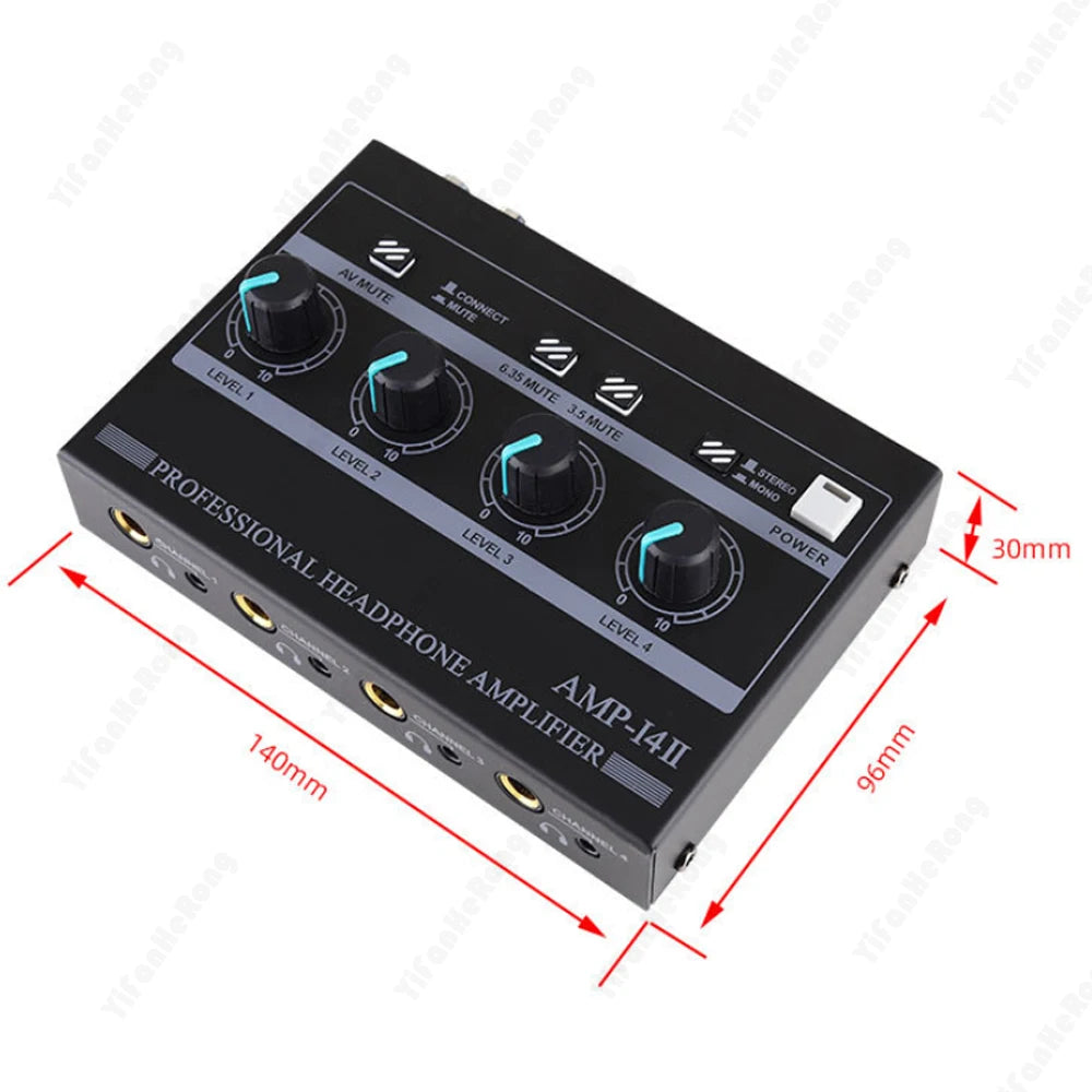 4-Channel Mono/Stereo Audio Set AMP Headphone Amplifier with RCA & 3.5mm & 6.35mm Input for Studio and Stage