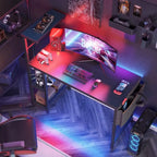 Gaming Desk With Led Lights, 44 H Pc Gamer Desk For Small Spaces, Computer Desk With Reversible Storage Shelves & Side Storage
