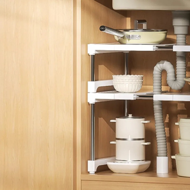 Expandable Kitchen Cabinet Storage Rack Pot Organizer Divider Adjustable Sink Storage Shelf Home Organization Solution