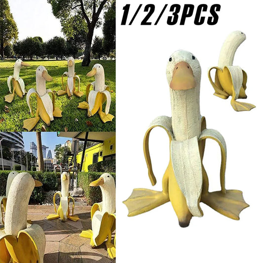 1/2/3Pcs Banana Duck Garden Statue Resin Creative Art Statue Decoration Cute Fruit Animal Figurine for Indoor Outdoor Yard Decor