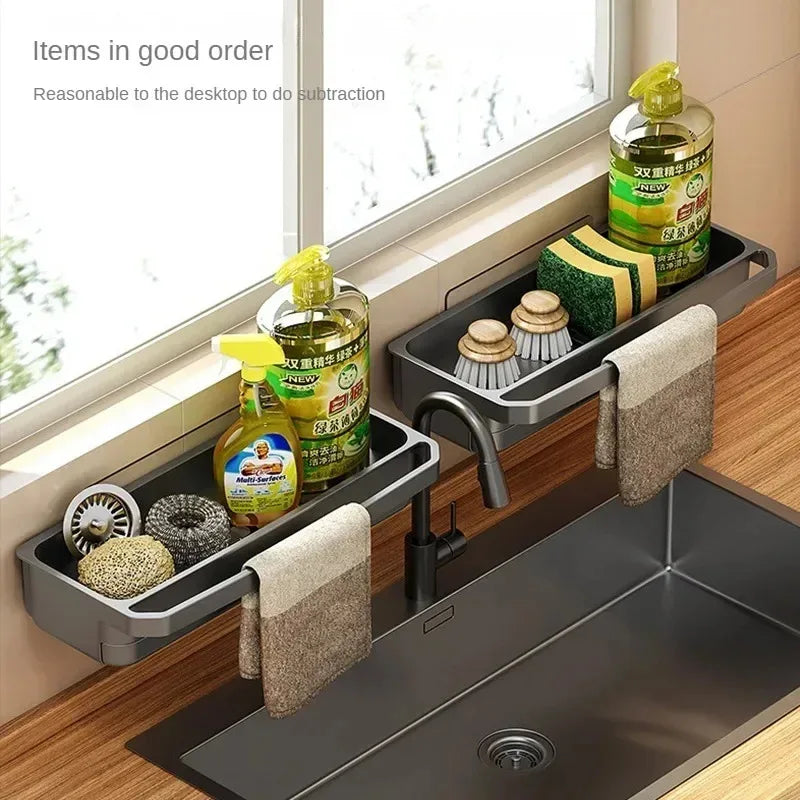 Kitchen Faucet Drain Storage Basket, Sponge Dishcloth Soap Holder, Self-draining Sink Organizer Rack Kitchen Accessories