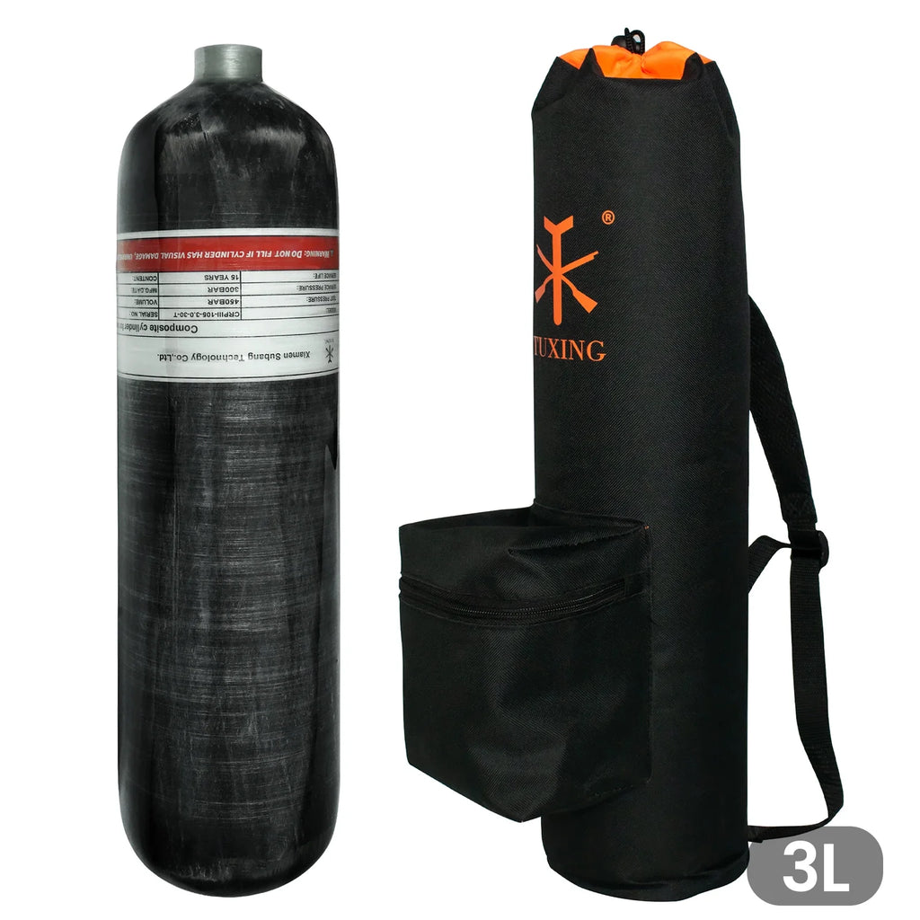 TUXING 4500Psi 300Bar 3L Carbon Fiber Cylinder with High Pressure Charging Regulator Valve Protective Carrier Bag M18*1.5
