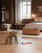 VASAGLE EKHO Collection - Storage Ottoman, Dressing Table Stool, Synthetic Leather with Stitching and steel Legs, Loads 150