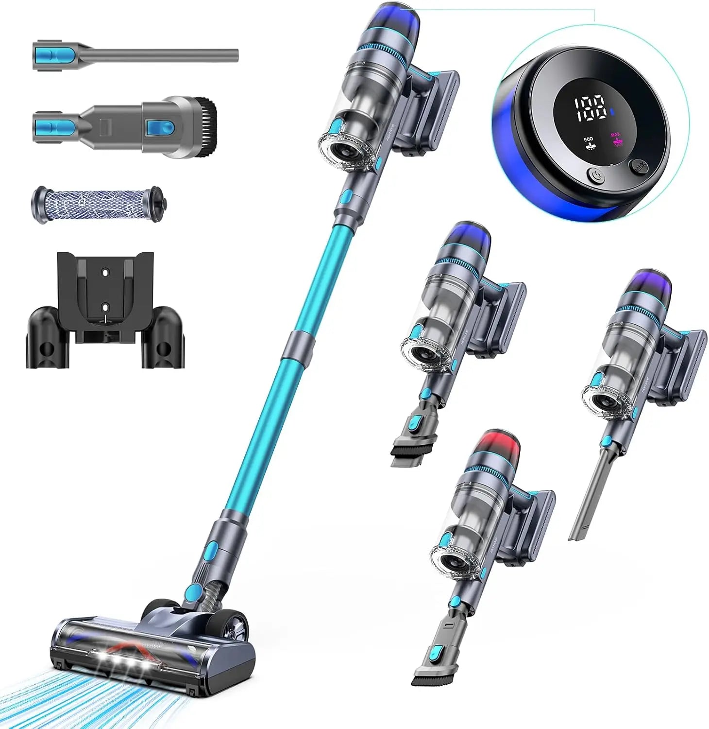 Homore  600W 56KPA Powerful Cordless Vacuum Cleaner Handheld with LED Color Light Smart  Suction Mode Self - Standing Function