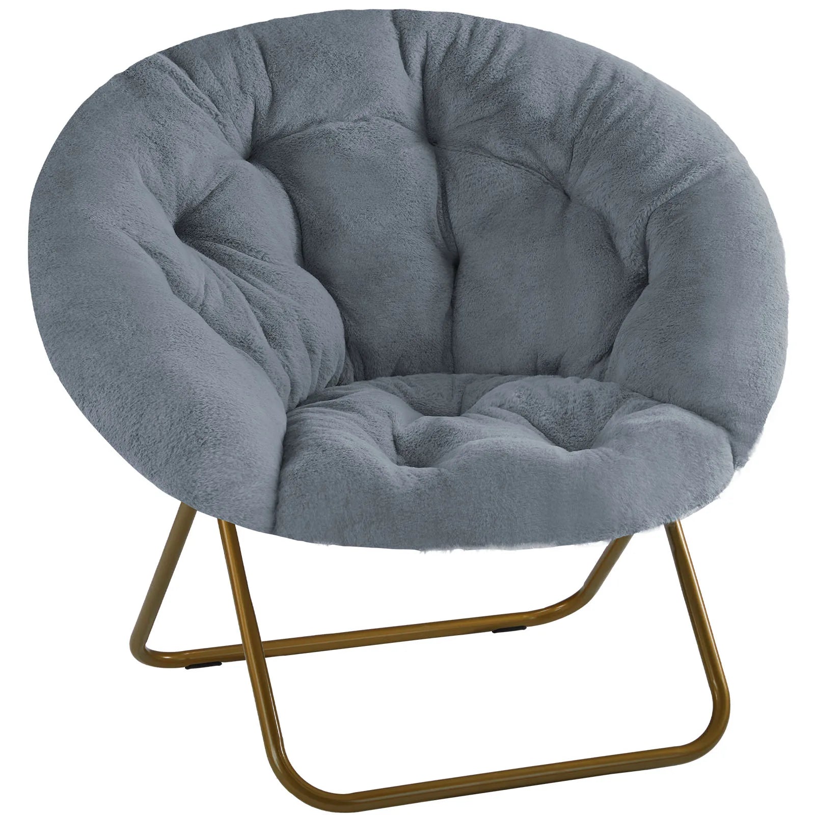 JHK Cozy Saucer Chairs Faux Fur For Living Room Folding Thick Padded Seat Metal Frame X-Large Reading Lounge Furniture