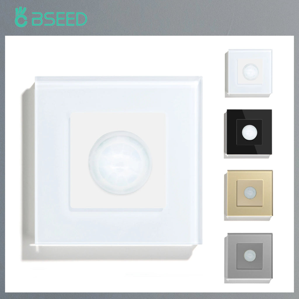 BSEED Human Body Sensor Switch Wall Lamp Switch 90℃ Infrared Motion Detector Galss Frame Plastic FrameEU Standard Light Switches