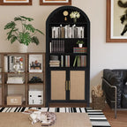 71" Tall Arched Bookcase with Storage, Modern 6-Tier Arched Cabinet with Door,Arched Bookshelf Cabinet with Open Display Storage