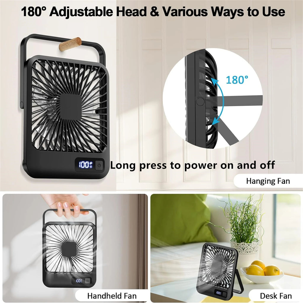 Desk Fan, Portable USB Rechargeable Fan, 180° Tilt Folding Personal Fa