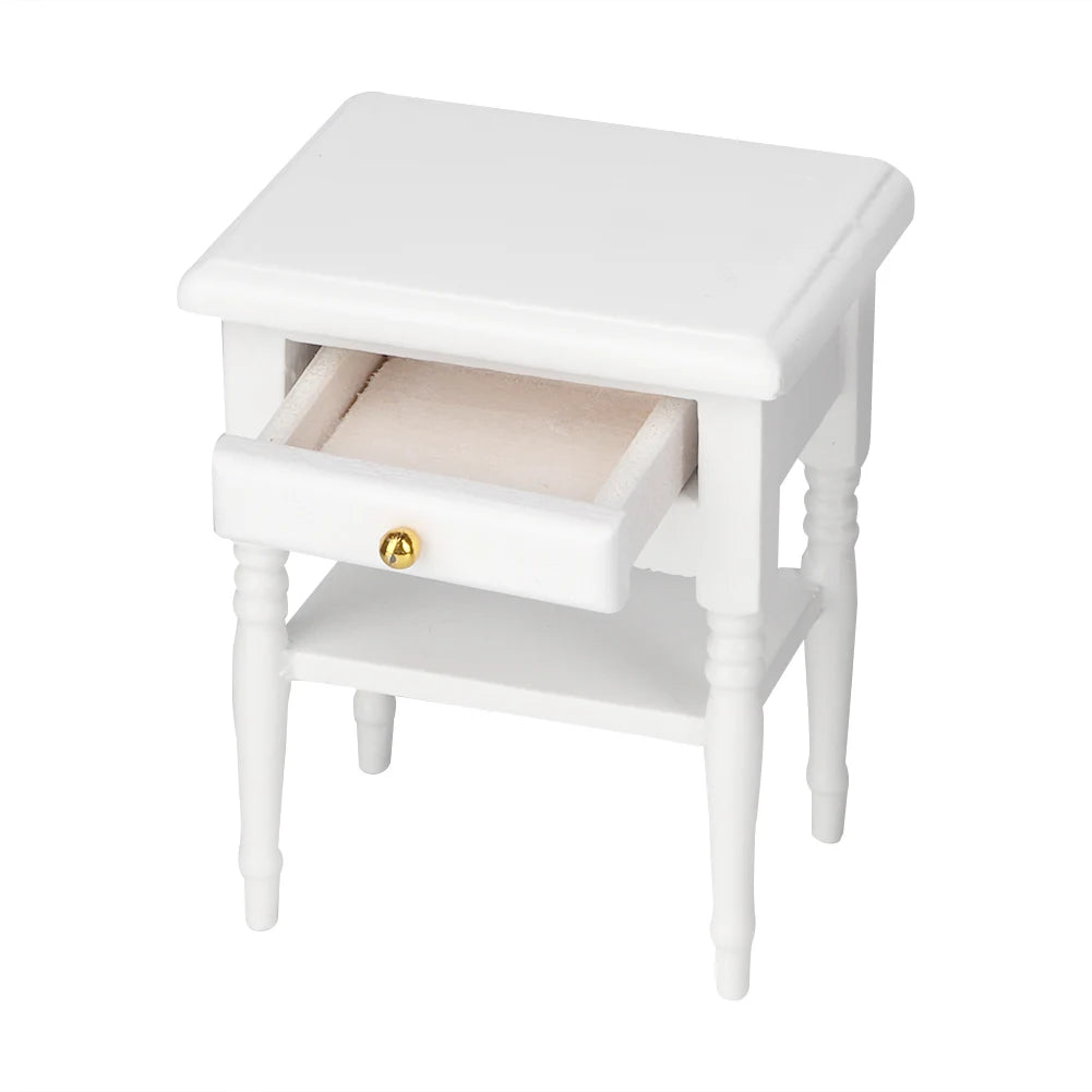 Bedside Table Furniture Wood Bedside Table 1:12 White Mini Bedroom Furnishing Articles Wooden Bedside Table Model