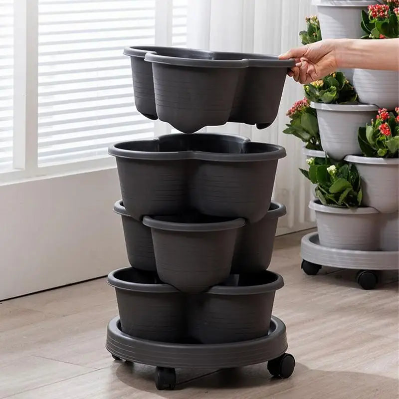 3 Tiers Vertical Tower Stackable Pot Strawberry Planter Tower for Home Garden Herb Flower Vegetable Cultivation Flower Pot 4pcs